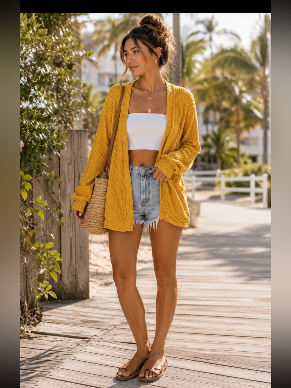 wild fable Mustard Yellow Waffle Knit Open-Front Cardigan